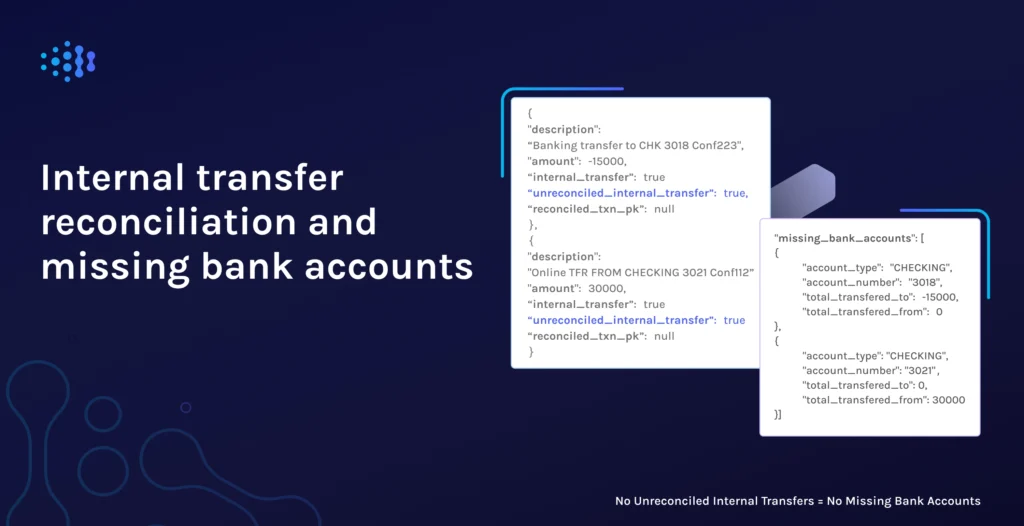 Internal transfer reconciliation and missing bank accounts